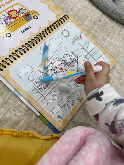 Sadece Su ile Boyanan Sihirli Aktivite Kitabı Boya Yok • Kir Yok • Eğlence Çok (Hediye Kalemli)